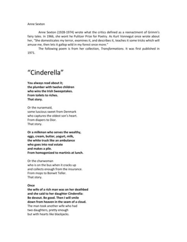What is the theme of the poem Cinderella by Anne Sexton?